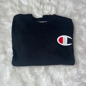 Vintage Champion Black Crewneck with Red and White Logo